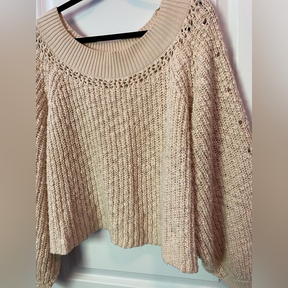 Free People Pandora Boatneck Cream Off-Shoulder Sweater Womens Size Large - Picture 8 of 9
